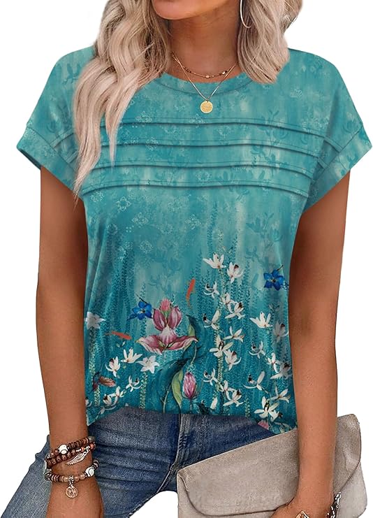 WEESO Womens Summer Tops Trendy 2026 l Cap Sleeve l Crew Neck Pleated 71orikgywil. ac sy741