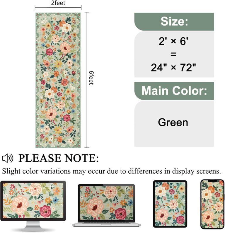 DUKINO 2x6 Kitchen Runner Rug for Hallway, Washable Runner Rug with Non Slip Backing, Low Pile Soft Boho Spring Floral Carpet for Kitchen, Hallway, Entryway, Laundry, Bedroom, Green 813sxmgyqjl. ac sl1500