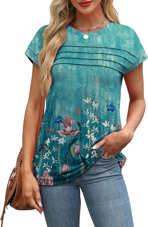 WEESO Womens Summer Tops Trendy 2026 l Cap Sleeve l Crew Neck Pleated 81roi4 sgyl. ac sy741