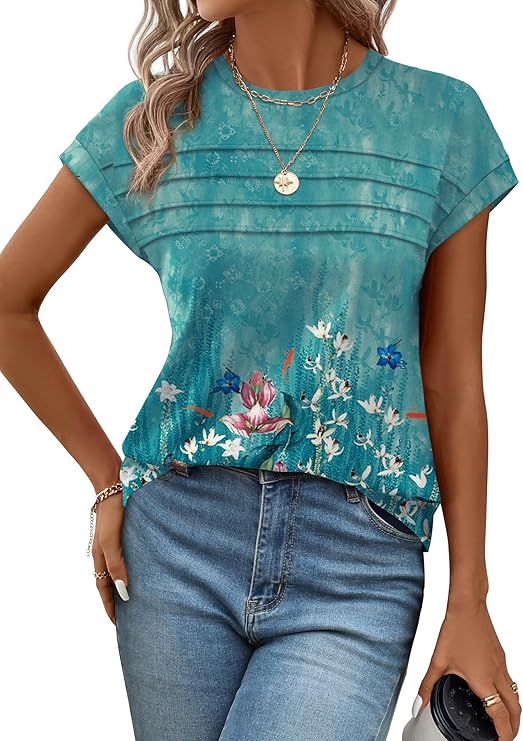 WEESO Womens Summer Tops Trendy 2026 l Cap Sleeve l Crew Neck Pleated 81actlblyal. ac sy741