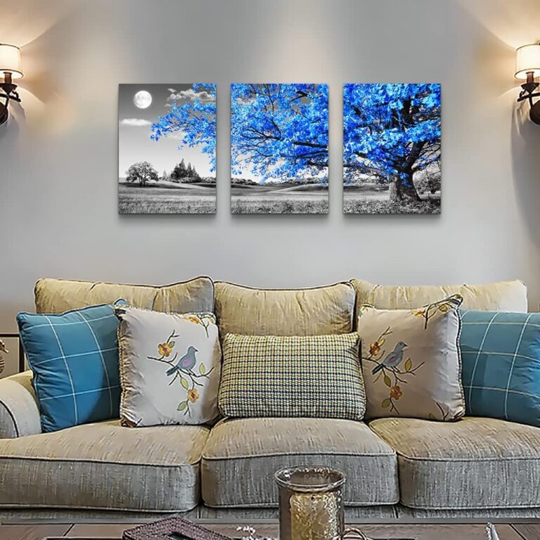 Blue Tree Under Moon Canvas Artwork – Contemporary Living Room Wall Decor 71kkp37b6zl. ac sl1000
