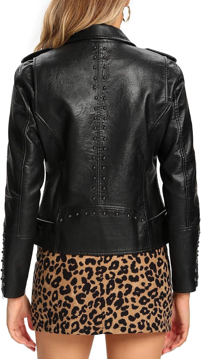 Women's Faux Leather Jacket | Moto Biker Jacket, Zip-Up Leather Coat, Fall Fashion Essential 71mplrxdy+l. ac sx679