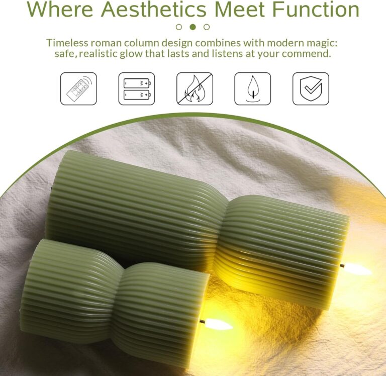 Olive Green Ribbed Flameless LED Pillar Candles – Flickering Real Wax, Remote Operated (Set of 2) 71e6g3mgcrl. ac sl1500