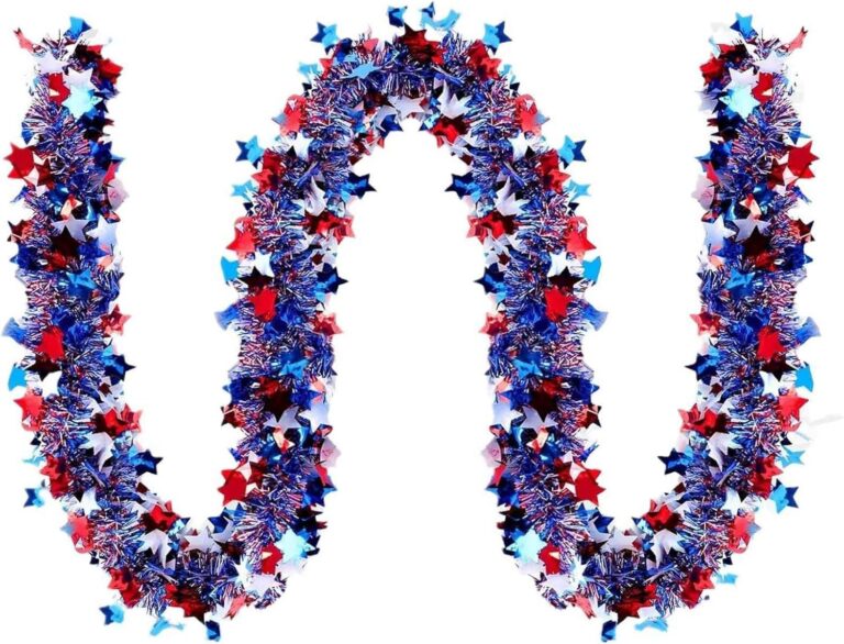 80" Vintage 4th of July Patriotic Tinsel Garland – Red, White, & Blue Metallic Twist for Independence Day Decorations 71lv3sqdbrl. ac sl1500