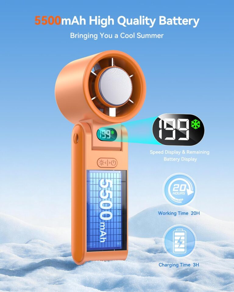 Portable Handheld Turbo Fan with Ice Cooler Plate – 199 Speeds & 5500mAh Battery (Orange) 71msh9waxul. ac sl1500