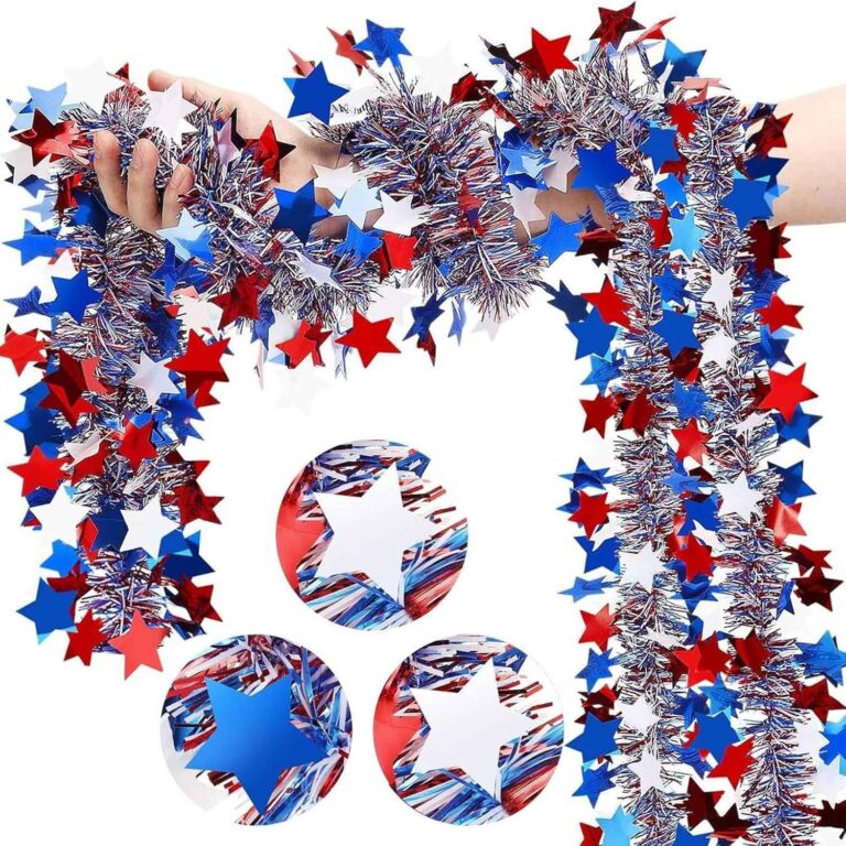 80" Vintage 4th of July Patriotic Tinsel Garland – Red, White, & Blue Metallic Twist for Independence Day Decorations 819lmvlilql. ac sl1500