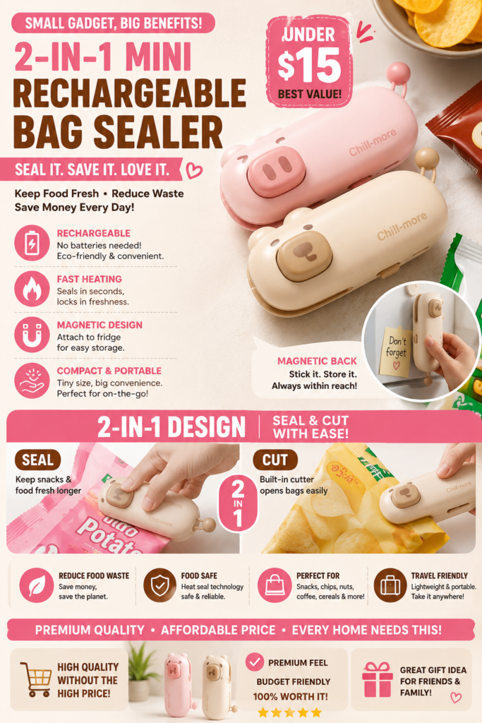 Amazon Kitchen Find: Rechargeable Mini Bag Sealer with Magnet bag sealer