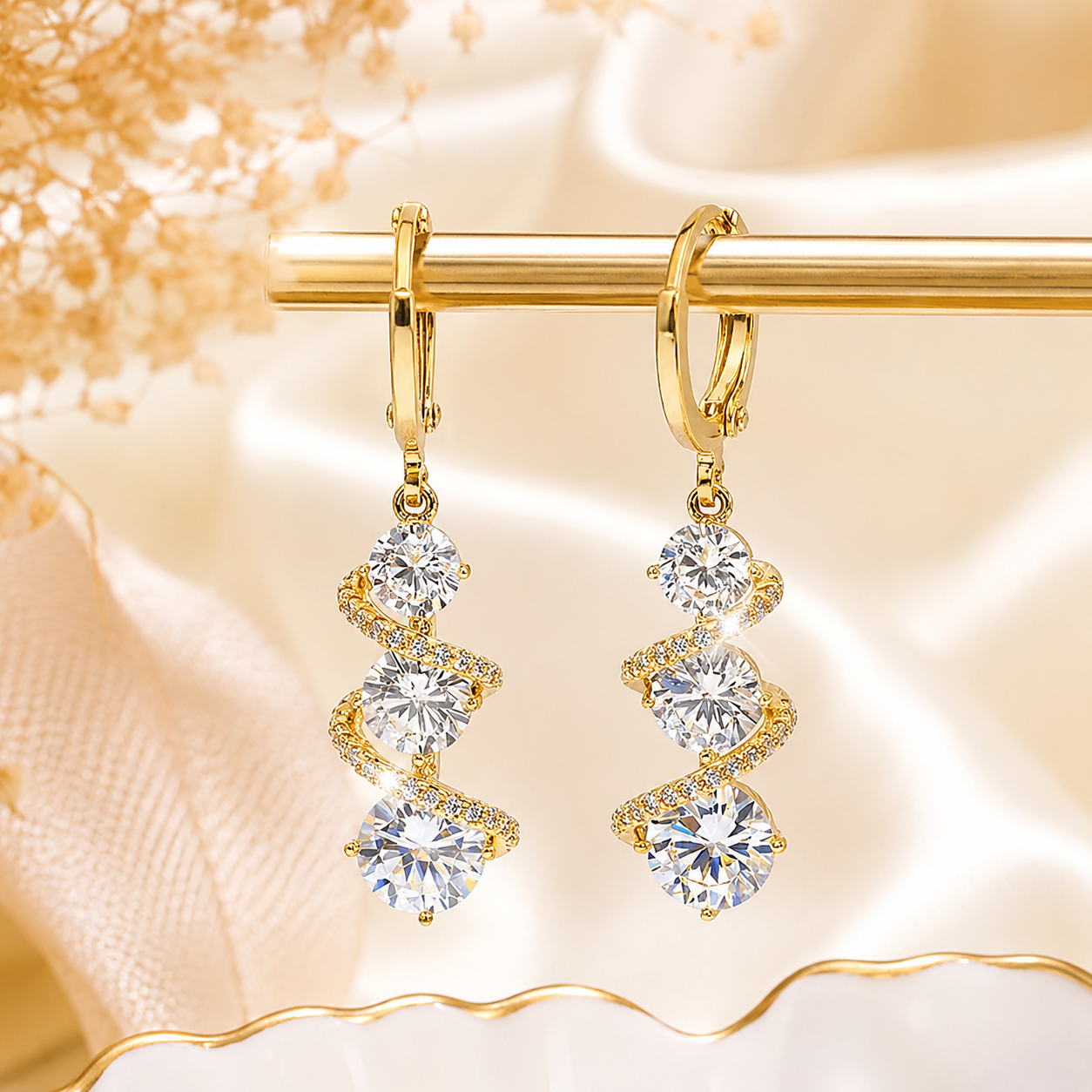 Festive Christmas Tree Gold Hoop Dangle Earrings