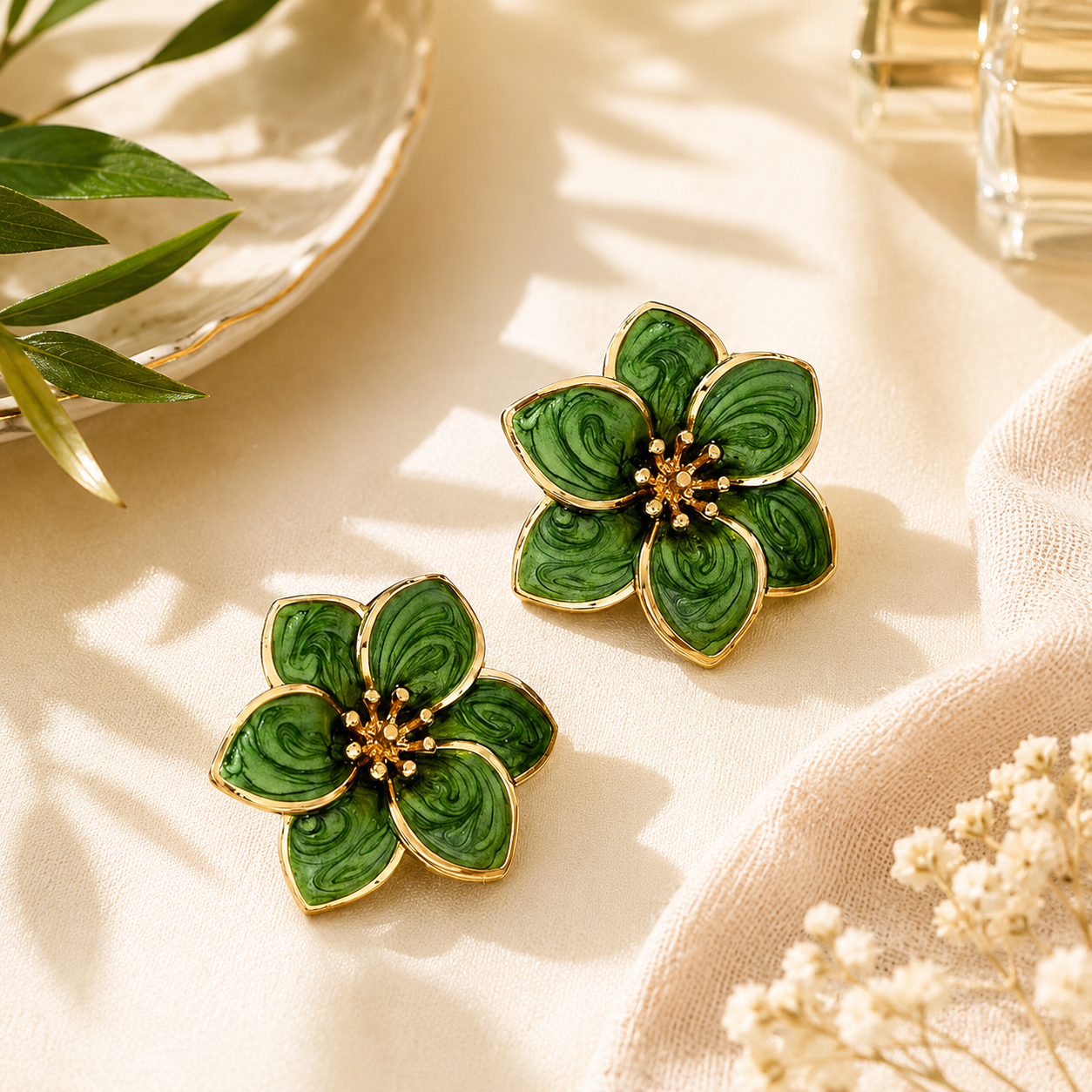 Chic Gold Big Flower Statement Earrings