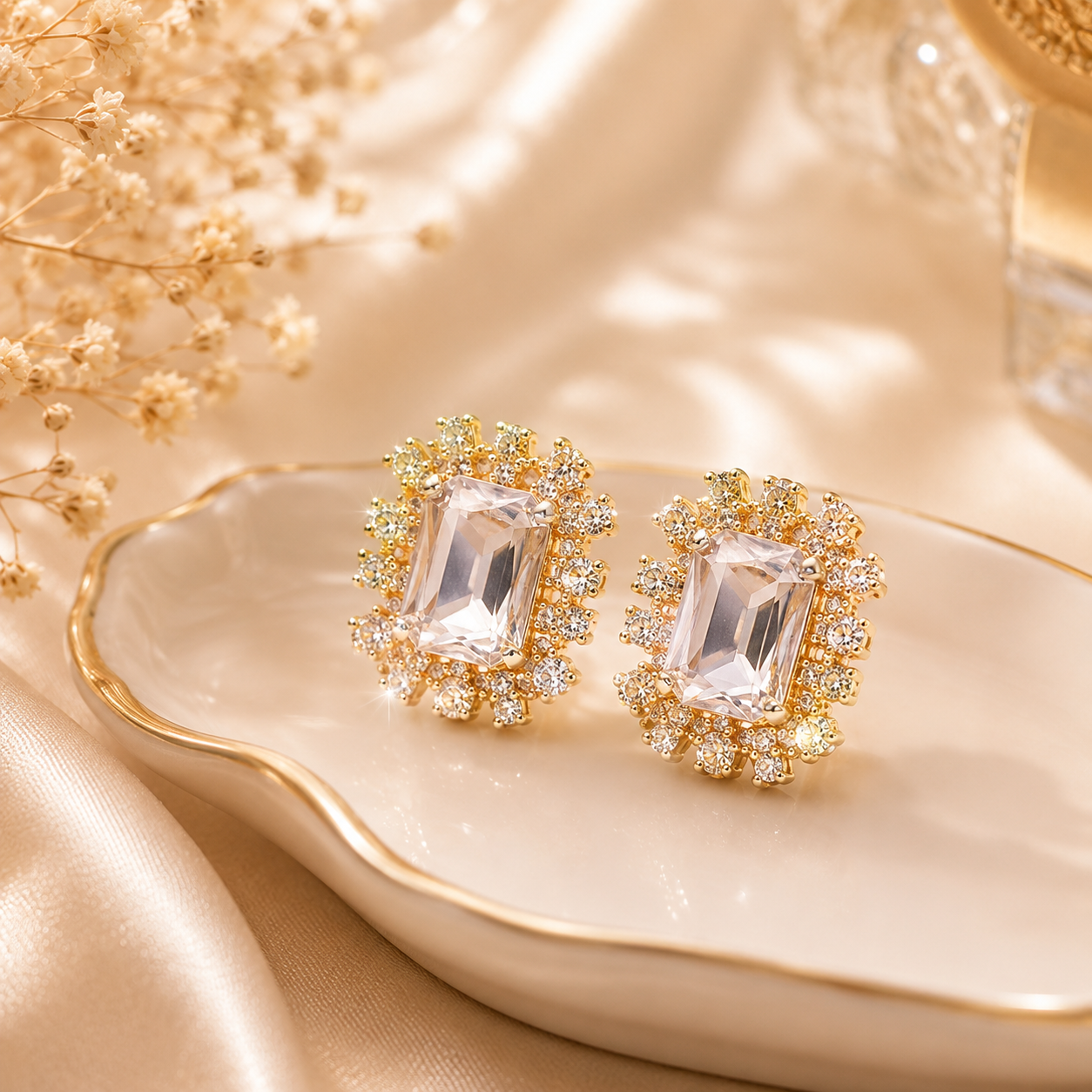 Dainty Gold Crystal Drop Earrings