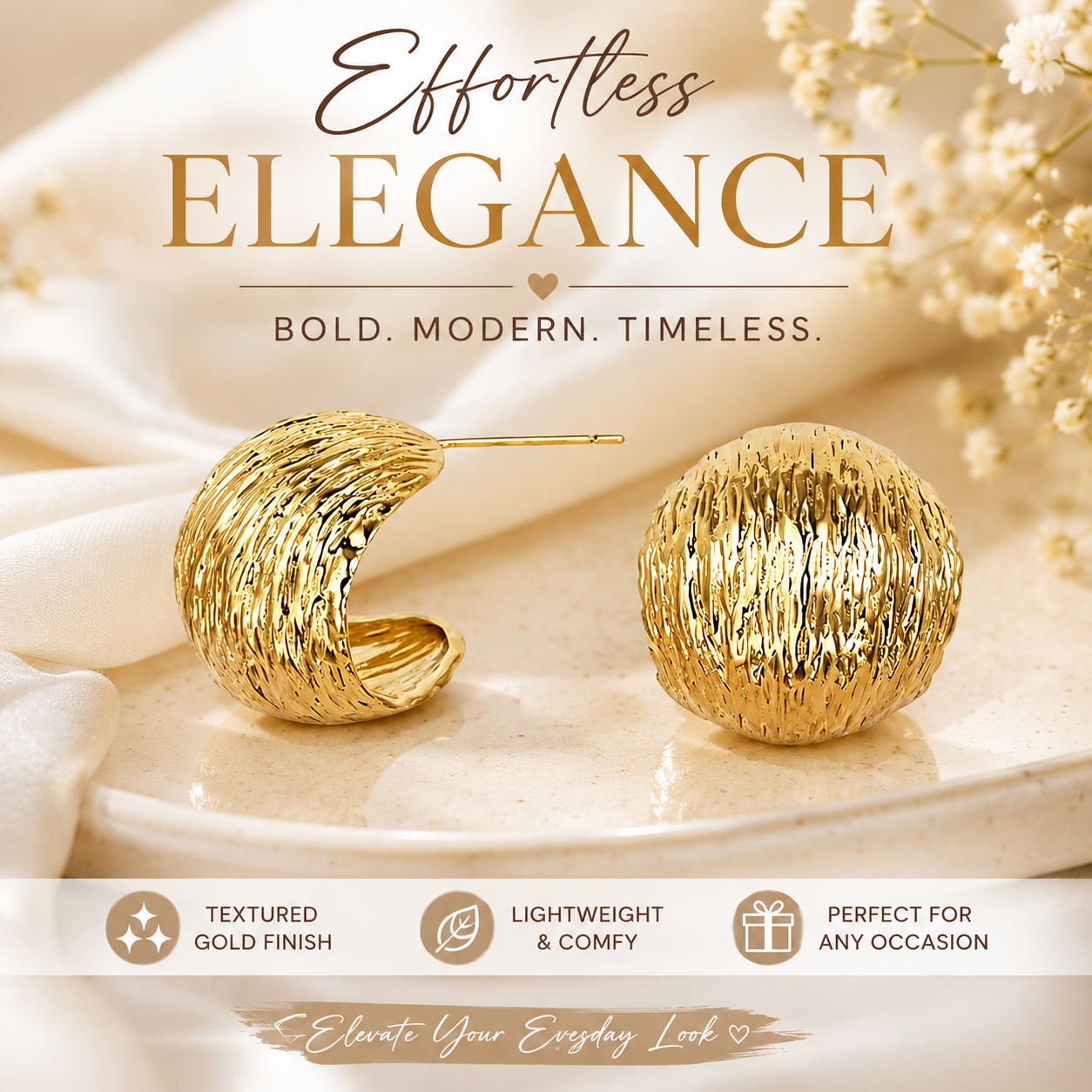 Dainty Chunky Gold Dome Textured Stud Earrings