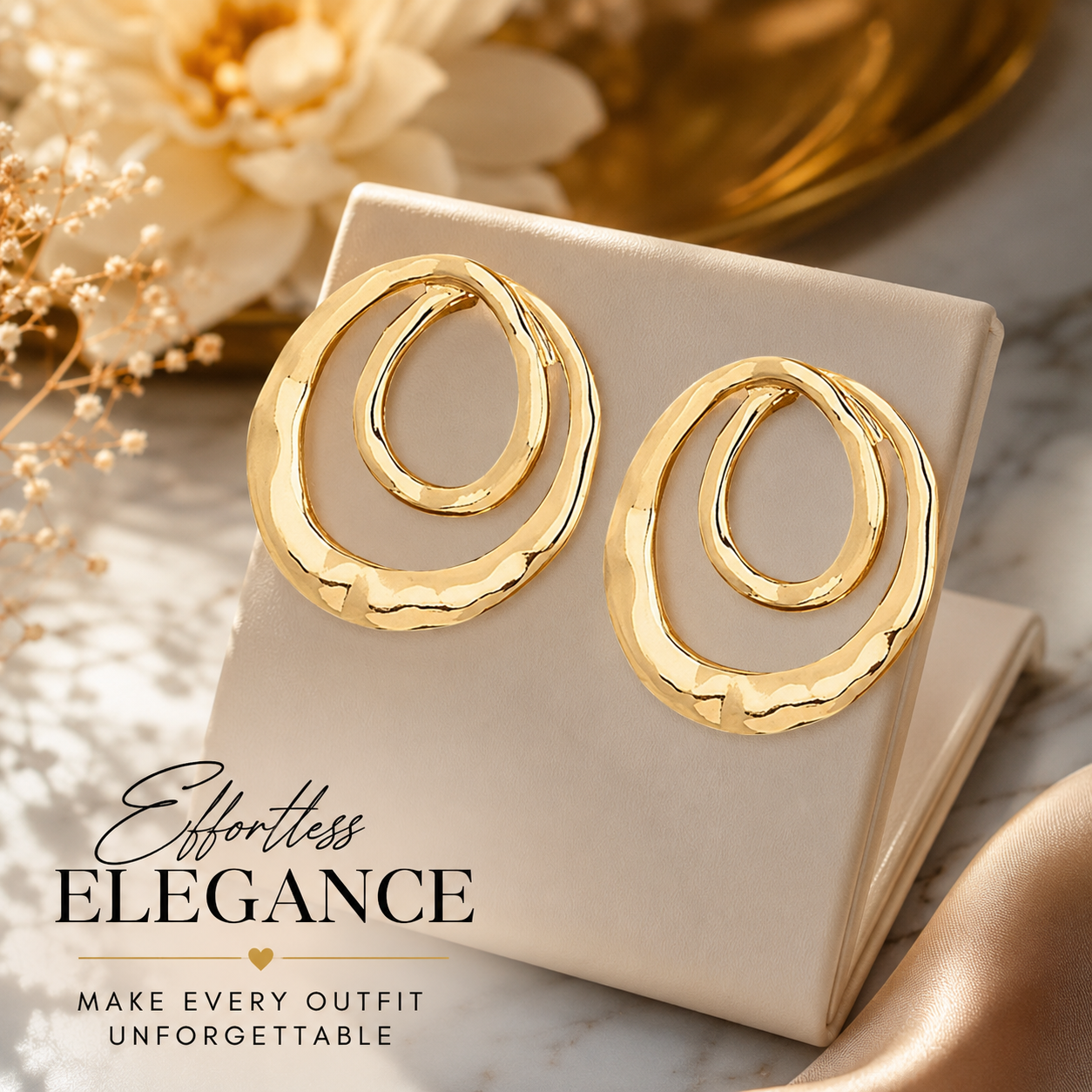 Gold Chunky Geometric Large Round Statement Drop Earrings